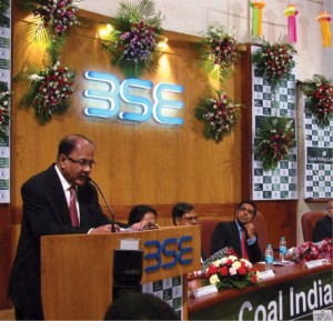 Coal India’s chairman, Partha Bhattacharyya, speaking at Bombay Stock Exchange