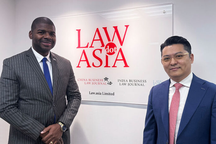 BVI Premier Wheatley kicks off Asia-Pacific trip in HK, Premier Natalio Wheatley, Kelley Fong BVI Premier Wheatley visits Law.asia office