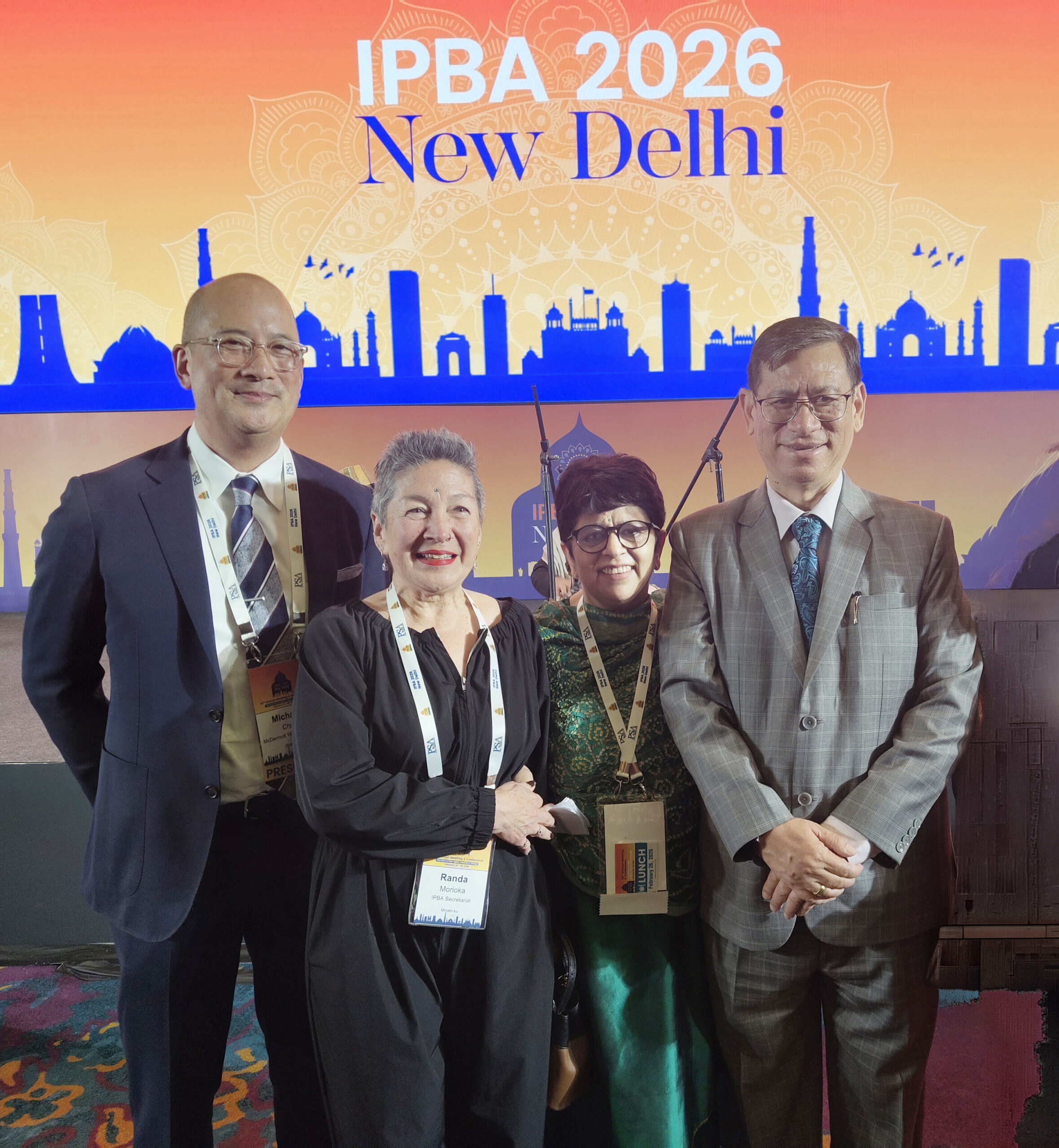 From left: Michael Chu, of McDermott Will & Emery and IPBA president, IPBA Secretariat Randa Morioka, IPBA president-elect Priti Suri and Justice N Kotiswar Singh