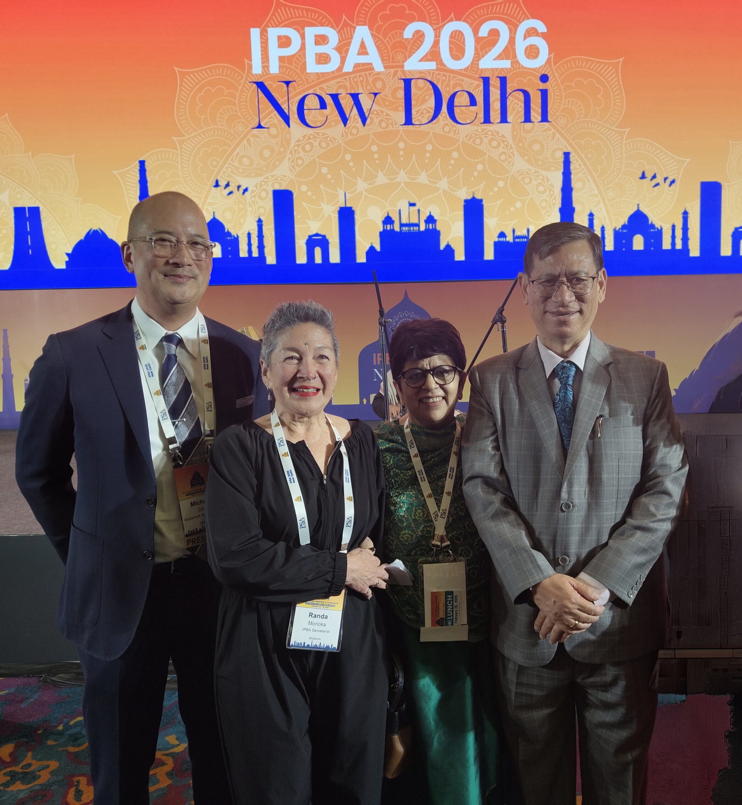 From left: Michael Chu, of McDermott Will & Emery and IPBA president, IPBA Secretariat Randa Morioka, IPBA President-elect Priti Suri and Justice N Kotiswar Singh